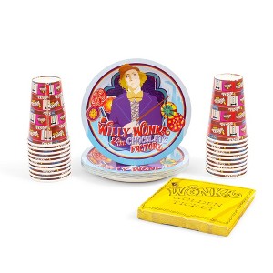 Silver Buffalo Willy Wonka & The Chocolate Factory Golden Ticket 60-Piece Party Tableware Set - 1 of 4