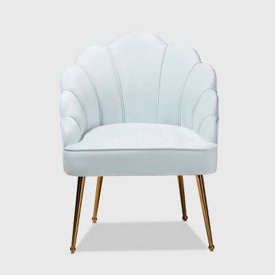 Seashell-Inspired Light Blue Velvet & Gold Accent Chair