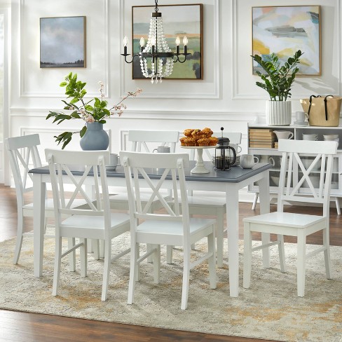 White rectangle table online and chairs