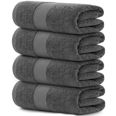 White Classic Luxury 100% Cotton 8 Piece Towel Set - 4X Washcloths, 2x Hand, and 2x Bath Towels - Gray-White