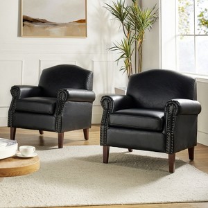 Set of 2 Gianluigi Transitional Vegan Leather Armchair with Nailhead Trim for Bedroom and Living Room  | ARTFUL LIVING DESIGN - 1 of 4