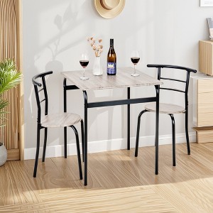 VECELO 3-Piece Dining Table & Chairs Set for 2, Metal and Wooden Square Kitchen Dining Set for Small Space, Brown/Gray - 1 of 4
