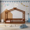 CAVINAS Twin Size Wood Montessori Bed,Modern Floor Bed with House Shaped Frame and Safety Fence,Toddler Bed for Bedroom,Walnut - 2 of 4
