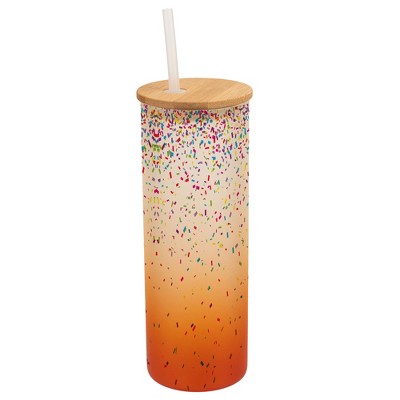 Elanze Designs Rainbow Confetti Party Celebration Wrap-Around Design 25 Ounce Frosted Gradient Glass On-The-Go Coffee Travel Skinny Tumbler Mug Cup,