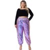 Agnes Orinda Women's Plus Size Metallic Shiny High Waist Stretchy Holographic Jogger Pants - 3 of 4