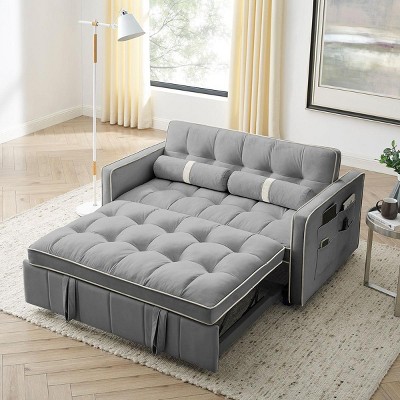 Streamdale Modern 55.5" Pull Out Sleep Sofa Bed 2 Seater Loveseats Sofa Couch With Side Pockets