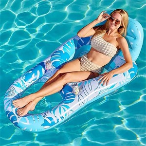 Joyfy Pool Floats Adult, 60'' Inflatable Pool Lounger Chair, Foot Rest Swimming Sunbathing Floaty Raft with Cup Holders - 1 of 4