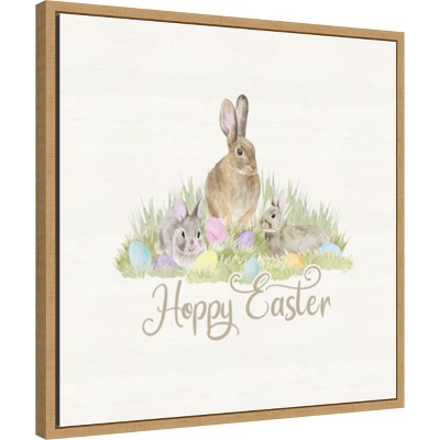Hoppy Easter Bunny and Eggs Framed Canvas Wall Art