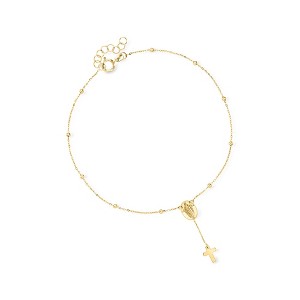 Ross-Simons Italian 14kt Yellow Gold Miraculous Medal Rosary-Style Anklet Size 9 - 1 of 3