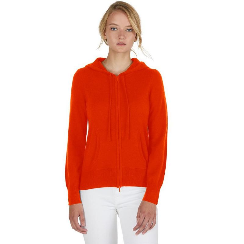 JENNIE LIU Women's 100% Pure Cashmere Long Sleeve Zip Hoodie Cardigan Sweater, 1 of 4