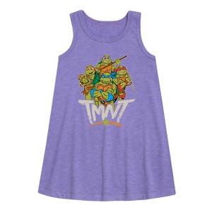 Girls' - Teenage Mutant Ninja Turtles - Leo and Brothers TMNT Graphic Sleeveless Aline Dress - 1 of 3