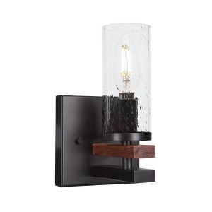 Toltec Lighting Belmont 1 - Light Sconce in  Matte Black/Wood Grain with 2.5" Clear Bubble Shade - 1 of 1