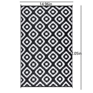 Waterproof, Plastic Straw Area Rug, Large Floor Mat Reversible, Geometric RV Mat for Patio Porch Balcony Backyard  Camping - 1 of 4