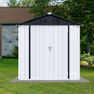 SEVOBAL Carports and Storage Sheds Outdoor Metal Garden Shed with Apex Roof Design for Tool and Equipment Storage, White, 70.1"*46.4"*75.6" - 1 of 4