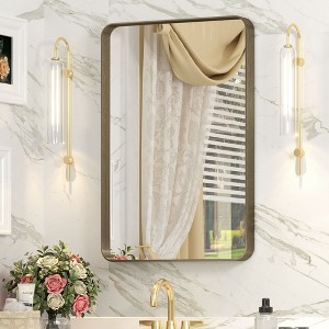 Apmir Rectangular Aluminum Alloy Framed and Tempered Glass Wall Bathroom Vanity Mirror in Matte Black/ Gold/ Silver/ Brown - 1 of 4
