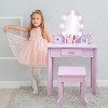 Kids Vanity Set with Stool, Pretend Play Girls Vanity Table & Chair with Lighted Mirror, Wooden Makeup Playset for Toddlers & Kids - 3 of 4