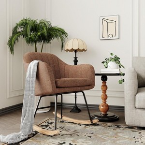 Nursery Rocking Chair, Upholstered Chenille Glider Rocker Chair, Modern Armchair With Wood Legs, Indoor Comfy Accent Chair Nursing Chairs - 1 of 4