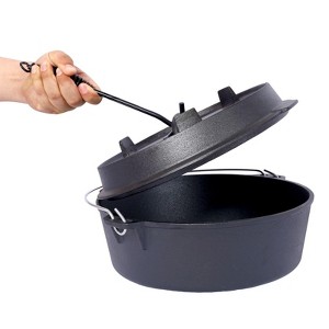 SEVOBAL Grill Cookware Outdoor Dutch Oven with Skillet Lid for Campfire Cooking and Group Meals Use Area, Black, 13.7"*13.7"*6.5" - 1 of 4