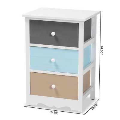 Kalila White Wood 3-Drawer Nightstand with Scalloped Edges