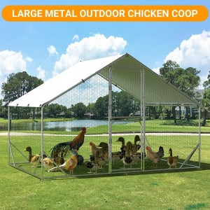 Jojoka Pet Cage Large Walk-in Metal Chicken Coop with Run, Double Door, Water-Resistant UV Cover, Outdoor Poultry Enclosure - 1 of 4