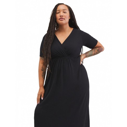 Plus Size Tie Back Maternity Dress-solid Black-2x | Motherhood ...