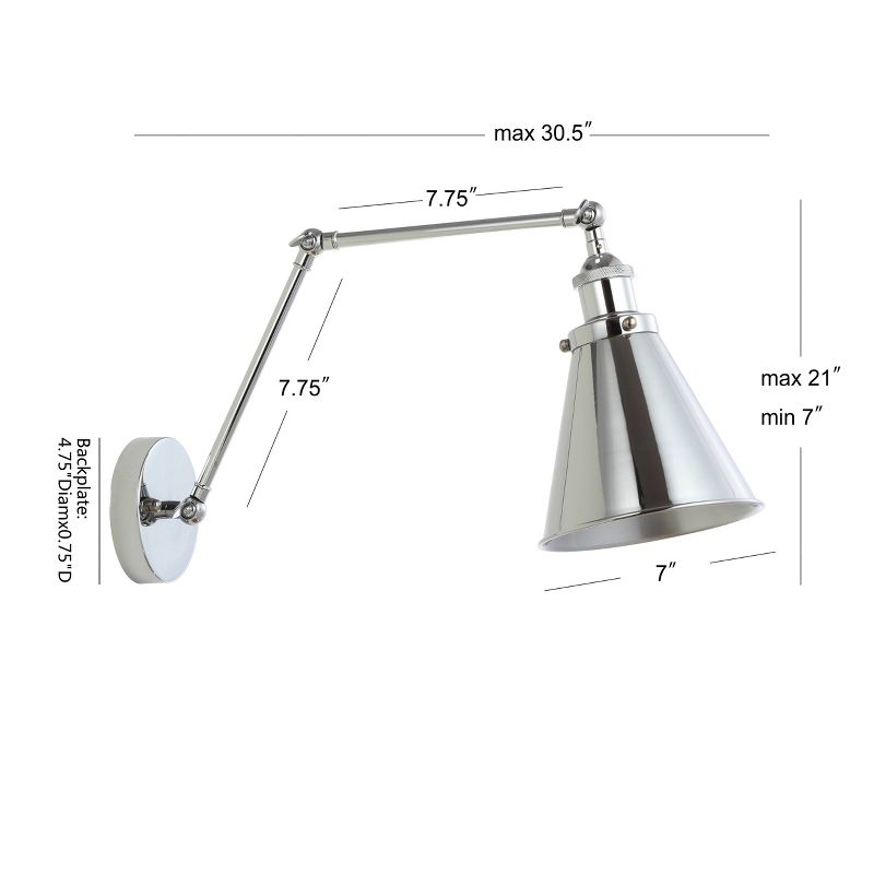 7&#34; Adjustable Arm Metal Rover Wall Sconce (Includes Energy Efficient Light Bulb) Silver - JONATHAN Y, 5 of 7