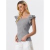 INSPIRE CHIC Women's Summer Gingham Square Neck Ruffle Sleeve Blouse - 4 of 4