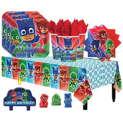 Birthday Express PJ Masks Birthday Party Pack with Plates, Napkins, Cups, Tablecover, and Candles - Serves 16 Guests