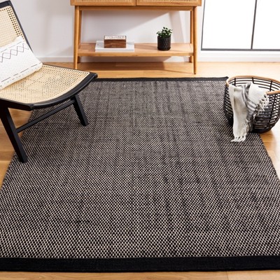 Vermont Black Handwoven Wool 5' x 8' Area Rug