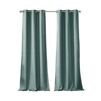LIVN CO. Modern Solid Faux Silk Total Blackout Curtain Panel Pair, Green 42x95"