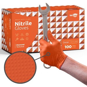 WeCare Diamond Textured Orange Nitrile Gloves, 8 Mil Thickness - Perfect for Industrial & Automotive Work - 1 of 4