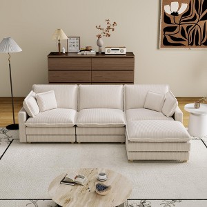 Corduroy Deep Seat Modular L-Shaped Sectional Sofa with 4 Pillows and Removable Ottoman for Living Room, Bedroom, or Apartment - 1 of 4