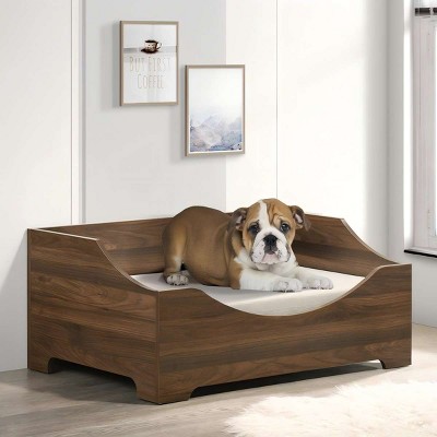 LAOTIES 36" Modern Wood Pet Bed with Removable Cushion,Alder Finish Dog Sofa Couch for Small to Medium Pets