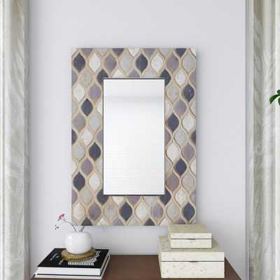 Beige Farmhouse Wood Wall Mirror with Diamond Pattern 28" x 40"