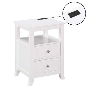 Breighton Home Melbourne 2 Drawer End Table with Charging Station and Shelf White