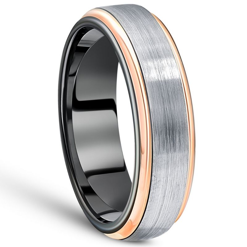 Pompeii3 Men's Brushed Black Tungsten & Rose Gold Plated Two Tone 6mm Ring Wedding Band, 3 of 5