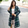 Amaryllis Women's Button-Up Plaid Coat Long Sleeve Hooded Trench Casual Layering Piece Versatile Fall Outerwear - 2 of 4