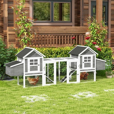 Large Dark Gray Wooden Dual Chicken Coop with Nesting Boxes