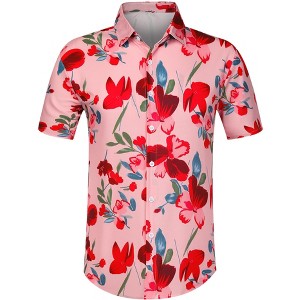 Lars Amadeus Men's Summer Floral Print Short Sleeve Button Down Beach Hawaiian Casual Shirt - 1 of 4