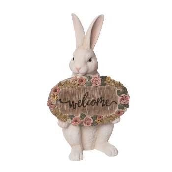 Transpac Resin 15.5" White Easter Welcome Rabbit Decor