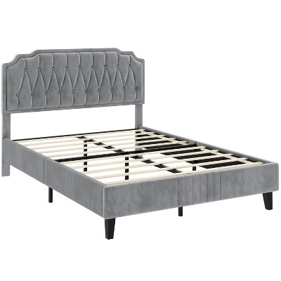 Yaheetech Queen Size Upholstered Bed Frame With Button-tufted Headboard ...