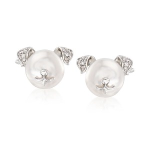 Ross-Simons 8-8.5mm Cultured Pearl Dog Earrings With Diamond Accents in Sterling Silver - 1 of 4