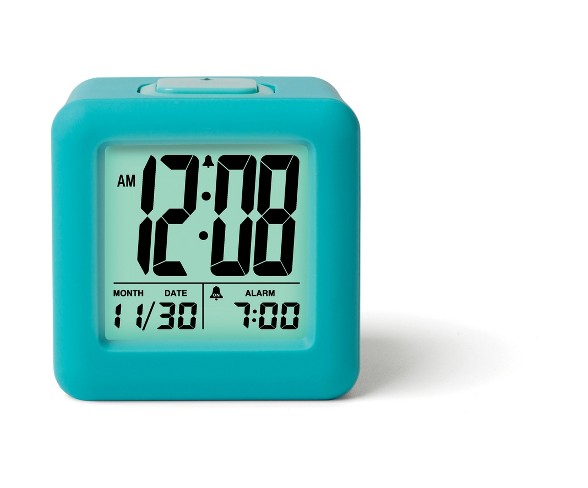 Rubber Cube Calendar Smart Light Table Clock Aqua - Timelink