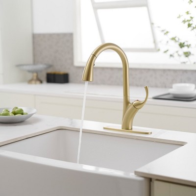 Brushed Gold Single Handle Pull-Down Sprayer Kitchen Faucet