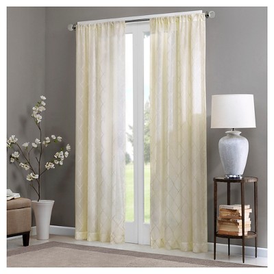 Ivory Diamond Embroidered Sheer Rod Pocket Curtain Panel