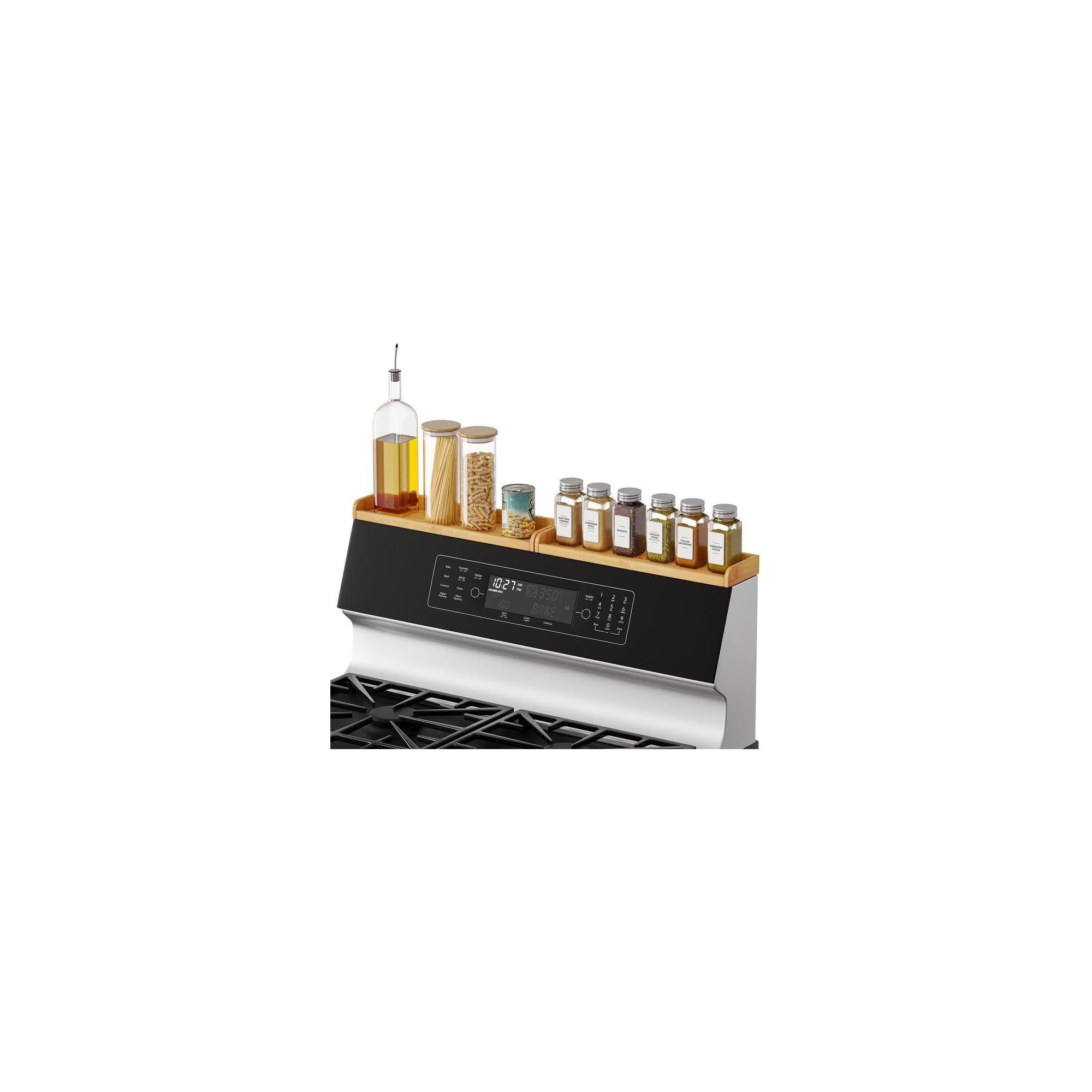 Bamboo Stove Top Magnetic Shelf with Labels Over Oven (Natural, 2 Pack 15", Up to 30" Length)