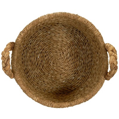 Handwoven Water Hyacinth Round Wicker Storage Basket with Braided Handles