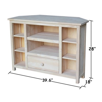 Elegant Solid Hardwood Corner TV Stand with Adjustable Shelves - Brown