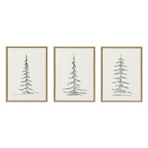 Kate and Laurel Sylvie Minimalist Evergreen Trees Framed Canvas Set by The Creative Bunch Studio, 3 Piece 18x24, Natural - 1 of 4