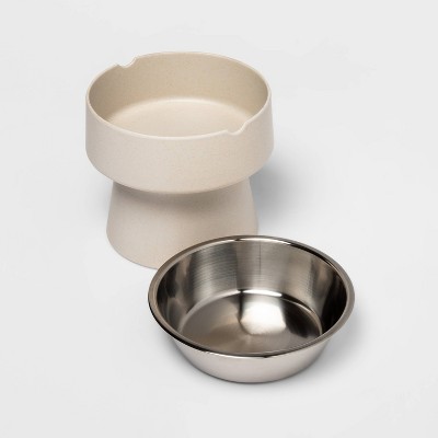 Elevated Stainless Steel Dog Bowl with Beige Base